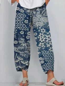 Hot Women's Slacks Active Vacation Vintage Full Length High Waist Floral Graphic Elastic Waistband Comfy Breathability Soft Micro-elastic Outdoor Street Daily Red Navy Blue Purple Green Summer Spring Women Pants