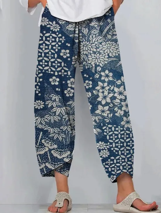 Hot Women's Slacks Active Vacation Vintage Full Length High Waist Floral Graphic Elastic Waistband Comfy Breathability Soft Micro-elastic Outdoor Street Daily Red Navy Blue Purple Green Summer Spring Women Pants