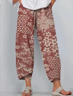 Hot Women's Slacks Active Vacation Vintage Full Length High Waist Floral Graphic Elastic Waistband Comfy Breathability Soft Micro-elastic Outdoor Street Daily Red Navy Blue Purple Green Summer Spring Women Pants