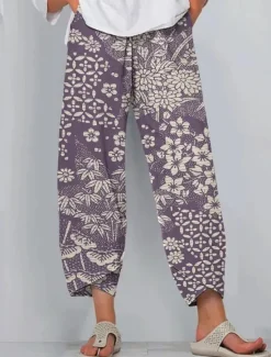 Hot Women's Slacks Active Vacation Vintage Full Length High Waist Floral Graphic Elastic Waistband Comfy Breathability Soft Micro-elastic Outdoor Street Daily Red Navy Blue Purple Green Summer Spring Women Pants