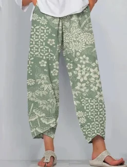 Hot Women's Slacks Active Vacation Vintage Full Length High Waist Floral Graphic Elastic Waistband Comfy Breathability Soft Micro-elastic Outdoor Street Daily Red Navy Blue Purple Green Summer Spring Women Pants