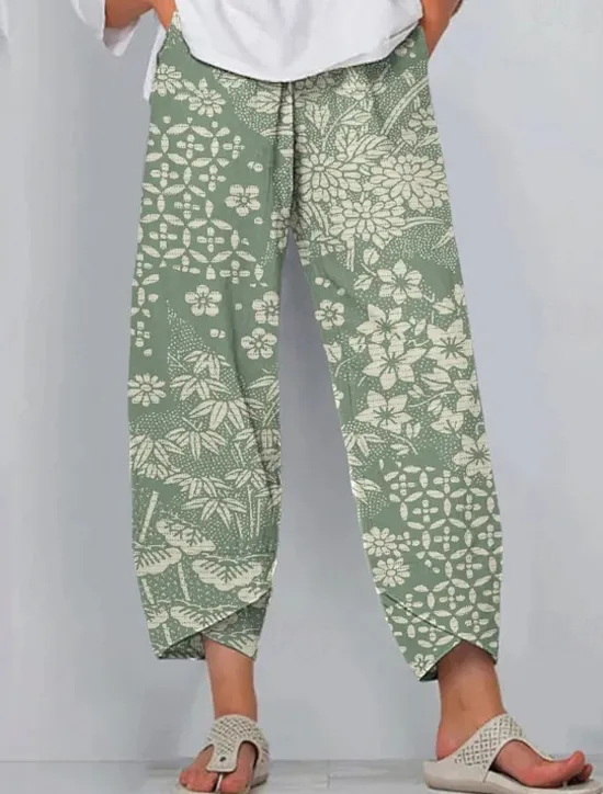 Hot Women's Slacks Active Vacation Vintage Full Length High Waist Floral Graphic Elastic Waistband Comfy Breathability Soft Micro-elastic Outdoor Street Daily Red Navy Blue Purple Green Summer Spring Women Pants