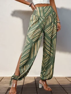 Clearance Women's Slacks Casual Long High Waist Geometric Printing Breathability Soft Micro-elastic Vacation Daily Wear Summer Spring Fall Regular Fit Women Pants