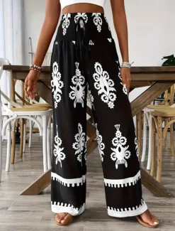 Online Women's Slacks Pants Trousers Casual Full Length Natural Flower Printing Comfy Outdoor Street Daily Wear Black Blue Green Summer Regular Fit Women Pants