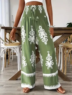 Online Women's Slacks Pants Trousers Casual Full Length Natural Flower Printing Comfy Outdoor Street Daily Wear Black Blue Green Summer Regular Fit Women Pants