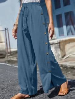 Clearance Women's Slacks Pants Trousers Casual Full Length Natural Plain Buckle Elastic Drawstring Design Outdoor Comfortable Holiday Daily Wear Weekend carmine Magenta Depression Green Grey Summer Regular Fit Women Pants