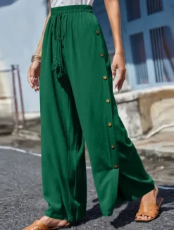 Clearance Women's Slacks Pants Trousers Casual Full Length Natural Plain Buckle Elastic Drawstring Design Outdoor Comfortable Holiday Daily Wear Weekend carmine Magenta Depression Green Grey Summer Regular Fit Women Pants