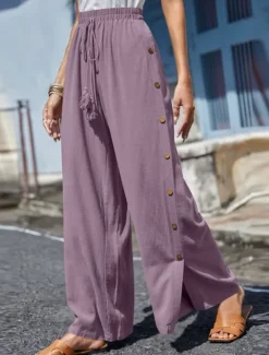 Clearance Women's Slacks Pants Trousers Casual Full Length Natural Plain Buckle Elastic Drawstring Design Outdoor Comfortable Holiday Daily Wear Weekend carmine Magenta Depression Green Grey Summer Regular Fit Women Pants