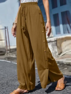 Clearance Women's Slacks Pants Trousers Casual Full Length Natural Plain Buckle Elastic Drawstring Design Outdoor Comfortable Holiday Daily Wear Weekend carmine Magenta Depression Green Grey Summer Regular Fit Women Pants