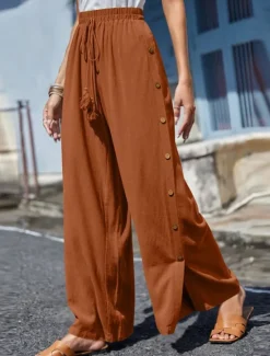 Clearance Women's Slacks Pants Trousers Casual Full Length Natural Plain Buckle Elastic Drawstring Design Outdoor Comfortable Holiday Daily Wear Weekend carmine Magenta Depression Green Grey Summer Regular Fit Women Pants