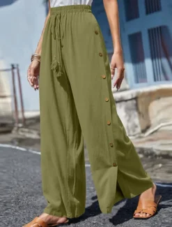 Clearance Women's Slacks Pants Trousers Casual Full Length Natural Plain Buckle Elastic Drawstring Design Outdoor Comfortable Holiday Daily Wear Weekend carmine Magenta Depression Green Grey Summer Regular Fit Women Pants