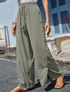 Clearance Women's Slacks Pants Trousers Casual Full Length Natural Plain Buckle Elastic Drawstring Design Outdoor Comfortable Holiday Daily Wear Weekend carmine Magenta Depression Green Grey Summer Regular Fit Women Pants