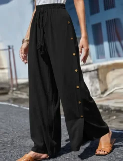 Clearance Women's Slacks Pants Trousers Casual Full Length Natural Plain Buckle Elastic Drawstring Design Outdoor Comfortable Holiday Daily Wear Weekend carmine Magenta Depression Green Grey Summer Regular Fit Women Pants