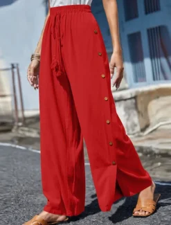 Clearance Women's Slacks Pants Trousers Casual Full Length Natural Plain Buckle Elastic Drawstring Design Outdoor Comfortable Holiday Daily Wear Weekend carmine Magenta Depression Green Grey Summer Regular Fit Women Pants
