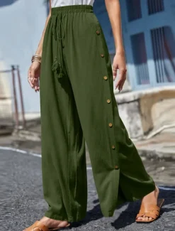 Clearance Women's Slacks Pants Trousers Casual Full Length Natural Plain Buckle Elastic Drawstring Design Outdoor Comfortable Holiday Daily Wear Weekend carmine Magenta Depression Green Grey Summer Regular Fit Women Pants