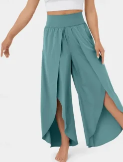 Outlet Women's Slacks Pants Trousers Casual Full Length Natural Plain Elastic Waist Split Comfy Comfortable Outdoor Going out carmine Dark red Forest Green Light Sky Blue Summer Regular Fit Women Pants
