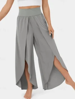 Outlet Women's Slacks Pants Trousers Casual Full Length Natural Plain Elastic Waist Split Comfy Comfortable Outdoor Going out carmine Dark red Forest Green Light Sky Blue Summer Regular Fit Women Pants