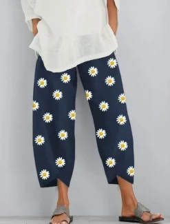 Discount Women's Slacks Pants Trousers Vacation Vintage Ethnic Style Ankle-Length High Waist Graphic Abstract Geometic Elastic Waistband Comfy Breathability Soft Inelastic Outdoor Street Daily Dark Gray Black Women Pants