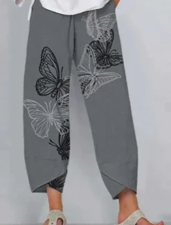 Discount Women's Slacks Pants Trousers Vacation Vintage Ethnic Style Ankle-Length High Waist Graphic Abstract Geometic Elastic Waistband Comfy Breathability Soft Inelastic Outdoor Street Daily Dark Gray Black Women Pants