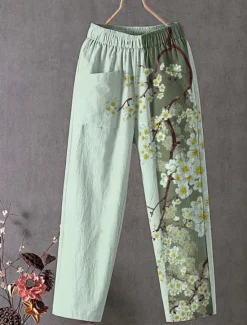 Outlet Women's Slacks Vacation Vintage Ethnic Style Ankle-Length High Waist Floral Graphic Pocket Comfy Breathability Lightweight Inelastic Outdoor Vacation Causal Blue Purple Green Summer Spring Loose Fit Women Pants