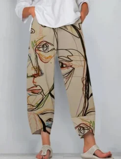 Clearance Women's Slacks Vacation Vintage Ethnic Style Ankle-Length High Waist Graphic Animal Cat Elastic Waistband Comfy Breathability Soft Inelastic Outdoor Street Daily Black Brown Summer Spring Loose Fit Women Pants