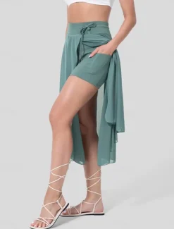 Clearance Women's Slim Casual Midi High Rise Skirts Pocket Micro-elastic Black Blue Orange Spring, Fall, Winter, Summer Tulle Women Skirts