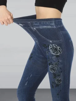 Clearance Women's Slim Leggings Cropped Pants Fashion Streetwear Casual Ankle-Length High Waist Flower Pocket Print High Cut Breathability Comfortable High Elasticity Street Causal Daily Red Blue Summer Fall Women Leggings