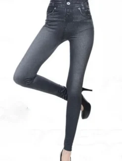 Sale Women's Slim Pants Trousers Pocket High Cut High Waist Full Length Black Summer Women Leggings