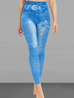 Online Women's Slim Pants Trousers Leggings Fashion Streetwear Casual Full Length High Waist Butterfly Pocket Print High Cut Breathability Comfortable High Elasticity Street Causal Daily Black Blue Summer Women Leggings