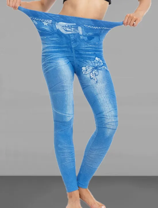 Online Women's Slim Pants Trousers Leggings Fashion Streetwear Casual Full Length High Waist Butterfly Pocket Print High Cut Breathability Comfortable High Elasticity Street Causal Daily Black Blue Summer Women Leggings