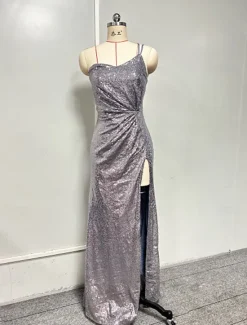 Women's Slip Dress Polyester Zipper Spaghetti Strap Sleeveless Maxi Dress Party Elegant Vintage Stylish Spring Fall Women Cocktail Dress