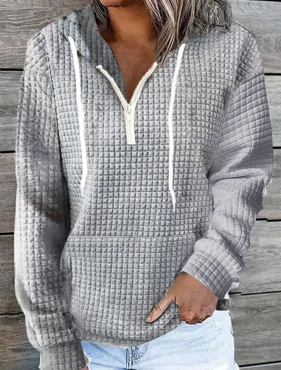 Discount Women's Solid Color Basic Long Sleeve Hoodie Half Zip Regular Tops Street Casual Front Pocket Quarter Zip Black White Pink Khaki Dark Blue Fall & Winter Women Hoodies & Sweatshirts