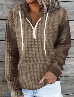 Discount Women's Solid Color Basic Long Sleeve Hoodie Half Zip Regular Tops Street Casual Front Pocket Quarter Zip Black White Pink Khaki Dark Blue Fall & Winter Women Hoodies & Sweatshirts