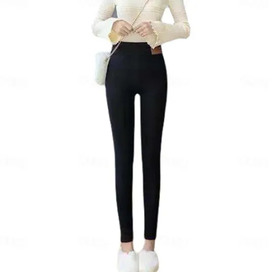 Best Women's Solid Color Thermal Warm Soft High Elasticity Athletic Athleisure Black Fall Winter Women Leggings