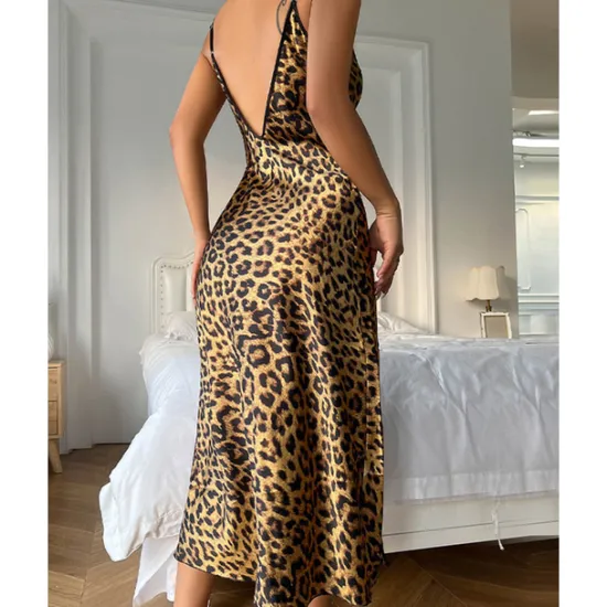 New Women's Spaghetti Strap Dress Sleeveless Scoop Neck High Split Print Backless Slim Fit Long Dresses Nightgowns Home Outfits Women Lingerie