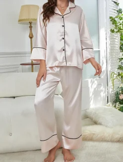 Hot Women's Split Chemises & Gowns Nightwear - POLY Solid Colored Home Outfits Women Pajama-Setter