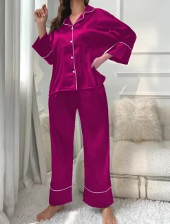 Hot Women's Split Chemises & Gowns Nightwear - POLY Solid Colored Home Outfits Women Pajama-Setter