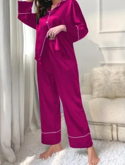 Hot Women's Split Chemises & Gowns Nightwear - POLY Solid Colored Home Outfits Women Pajama-Setter