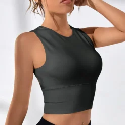 New Women's Sports Bra High Support Open Back Removable Pad Solid Color Dark Grey Spandex Yoga Fitness Gym Workout Bra Top Sport Activewear High Impact Breathable Comfortable Stretchy Slim Home Outfits Women Lingerie
