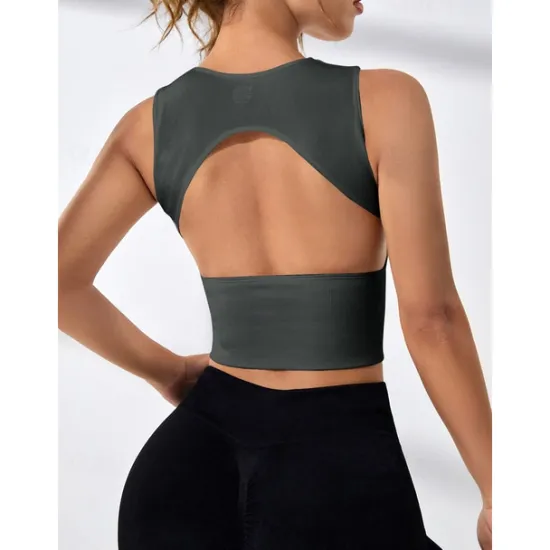 New Women's Sports Bra High Support Open Back Removable Pad Solid Color Dark Grey Spandex Yoga Fitness Gym Workout Bra Top Sport Activewear High Impact Breathable Comfortable Stretchy Slim Home Outfits Women Lingerie