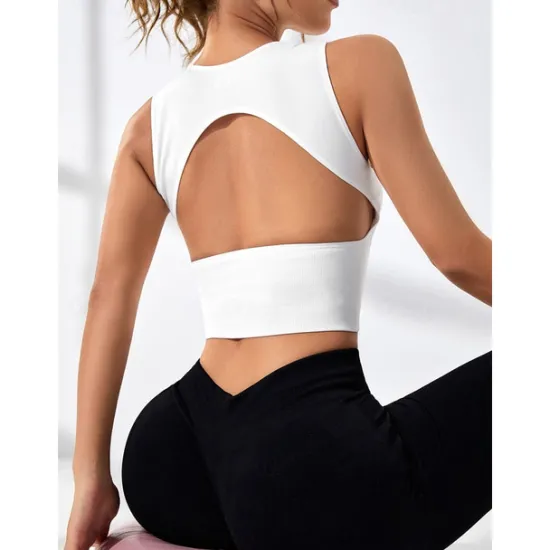 New Women's Sports Bra High Support Open Back Removable Pad Solid Color Dark Grey Spandex Yoga Fitness Gym Workout Bra Top Sport Activewear High Impact Breathable Comfortable Stretchy Slim Home Outfits Women Lingerie