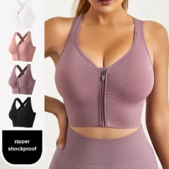 Women's Sports Bra High Support Full Zip Wireless Solid Color Black White Yoga Fitness Gym Workout Bra Top Sport Activewear Breathable Comfortable Freedom Stretchy Slim Home Outfits Women Lingerie