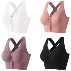 Women's Sports Bra High Support Full Zip Wireless Solid Color Black White Yoga Fitness Gym Workout Bra Top Sport Activewear Breathable Comfortable Freedom Stretchy Slim Home Outfits Women Lingerie