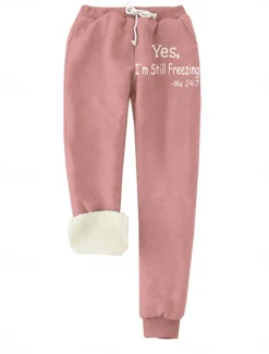 Women's Sporty Chic Normal Sweatpants Joggers Sweatpants Savannah Joggers Full Length High Rise Letter Pocket Print Warm Soft Micro-elastic Daily Wear Transparent Blue claret Ash Dark Chocolate Women Pants