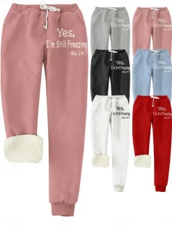 Women's Sporty Chic Normal Sweatpants Joggers Sweatpants Savannah Joggers Full Length High Rise Letter Pocket Print Warm Soft Micro-elastic Daily Wear Transparent Blue claret Ash Dark Chocolate Women Pants