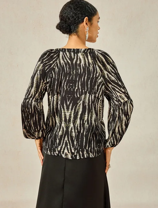 New Women's Spotted Print Chiffon Shirt Lantern Sleeve Notched Collar Buttoned Blouse Women Chiffon Tops