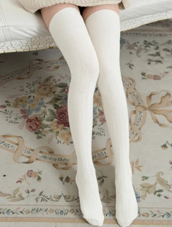 Women's Stockings Thigh-High Crimping Socks All Seasons Tights Thermal Warm Stretchy Knitting Fashion Casual Daily Navy Black White One-Size Women Tights