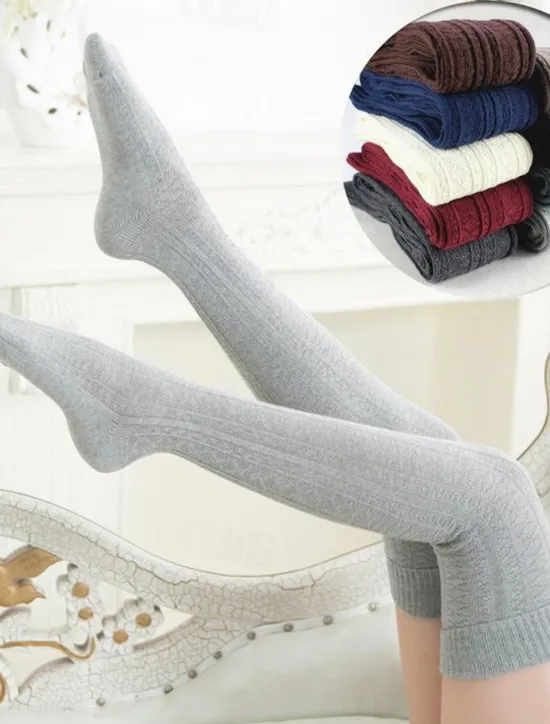Women's Stockings Thigh-High Crimping Socks All Seasons Tights Thermal Warm Stretchy Knitting Fashion Casual Daily Navy Black White One-Size Women Tights