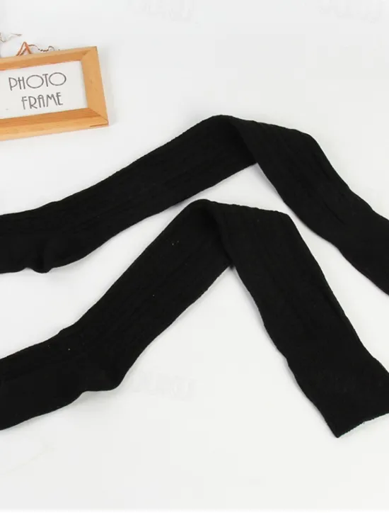 Women's Stockings Thigh-High Crimping Socks All Seasons Tights Thermal Warm Stretchy Knitting Fashion Casual Daily Navy Black White One-Size Women Tights