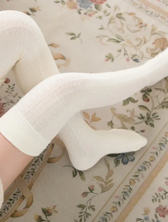 Women's Stockings Thigh-High Crimping Socks All Seasons Tights Thermal Warm Stretchy Knitting Fashion Casual Daily Navy Black White One-Size Women Tights